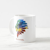 ジャングルライオンの水色の名前モノグラムのキング コーヒーマグカップ (正面左)