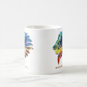 ジャングルライオンの水色の名前モノグラムのキング コーヒーマグカップ (中央)