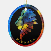 ジャングルライオンの水色の名前モノグラムのキング セラミックオーナメント (左)