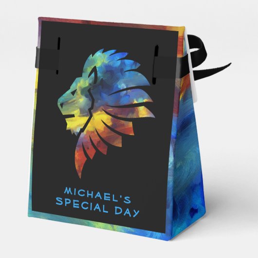 ジャングルライオンの水色の名前モノグラムのキング フェイバーボックス (裏面サイド)