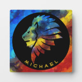 ジャングルライオンの水色の名前モノグラムのキング フォトプラーク (正面)