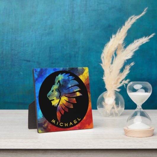 ジャングルライオンの水色の名前モノグラムのキング フォトプラーク (インサイチュ)