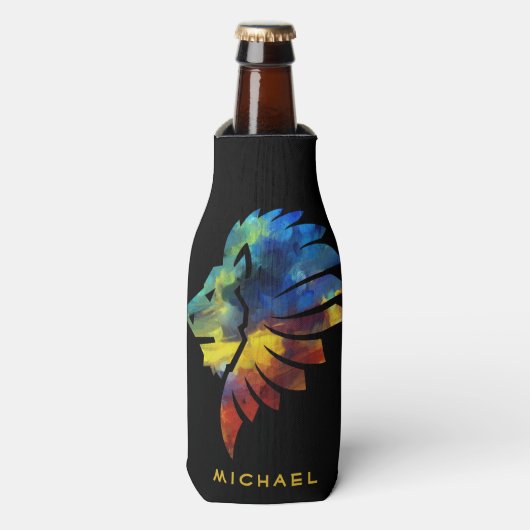 ジャングルライオンの水色の名前モノグラムのキング ボトルクーラー (ボトル正面)