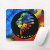 ジャングルライオンの水色の名前モノグラムのキング マウスパッド (マウス)