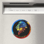 ジャングルライオンの水色の名前モノグラムのキング マグネット (インサイチュ (食洗機))