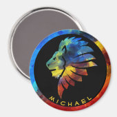 ジャングルライオンの水色の名前モノグラムのキング マグネット (正面/裏面)