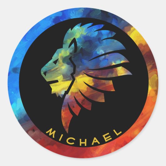 ジャングルライオンの水色の名前モノグラムのキング ラウンドシール (正面)