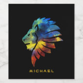 ジャングルライオンの水色の名前モノグラムのキング ワインラベル (シングルラベル)