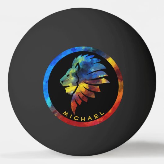 ジャングルライオンの水色の名前モノグラムのキング 卓球ボール (正面)