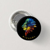 ジャングルライオンの水色の名前モノグラムのキング 缶バッジ (正面&裏面)