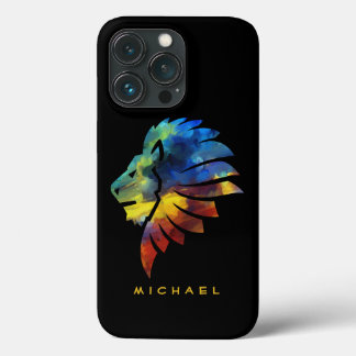 ジャングルライオンの水色の名前モノグラムのキング iPhone 13 PROケース