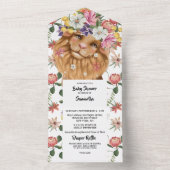 ジャングルライオンの水色の赤ちゃんシャワー女の子の男の子 オールインワン招待状 (内側)