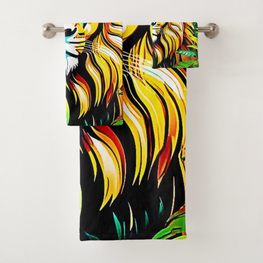 ジャングルライオンアポップ・アートのートデザイン バスタオルセット (インサイチュ)