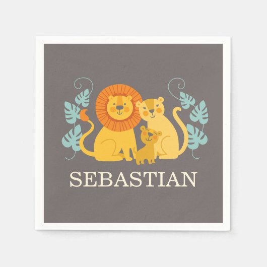 ジャングルライオンベビーシャワーナプキン スタンダードカクテルナプキン (正面)