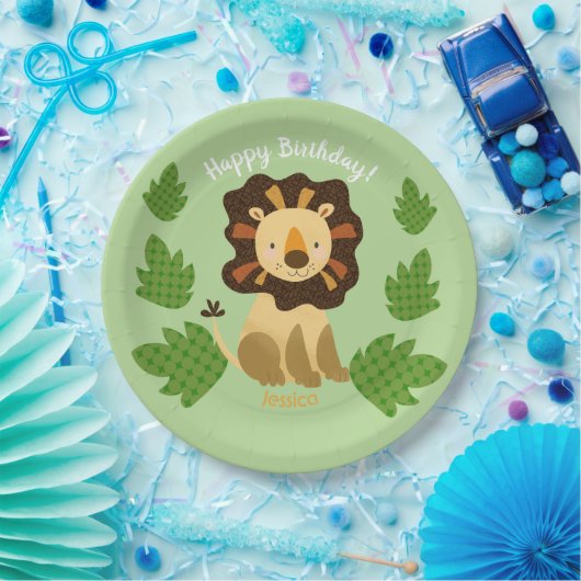 ジャングルライオン名前をカスタムする誕生パーティー ペーパープレート (パーティー)