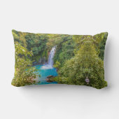 ジャングルリラックスの美しユニークい青い滝 ランバークッション (裏面)