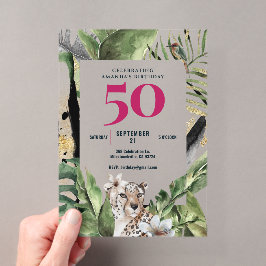 ジャングルレオパードピンク50th誕生日パーティー アクリル招待状