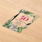 ジャングルレオパードピンク50th誕生日パーティー アクリル招待状 (レイダウン)