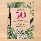 ジャングルレオパードピンク50th誕生日パーティー アクリル招待状 (正面)