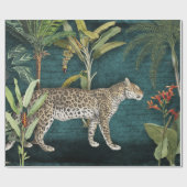 ジャングルレオパード熱帯フローラティール（緑がかった色）ブルーデクページ ラッピングペーパー (フラット)