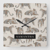 ジャングルレオパード野生動物のパターン スクエア壁時計 (正面)