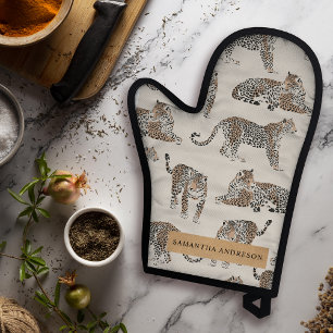 ジャングルレオパード野生動物のパターン 鍋つかみ&鍋敷きセット