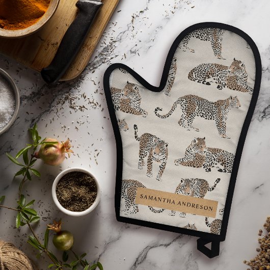 ジャングルレオパード野生動物のパターン 鍋つかみ&鍋敷きセット