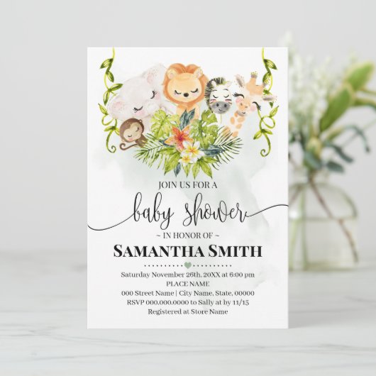 ジャングルワイルドアニマルベビーシャワートロピカルサファリ 招待状 (スタンド正面)
