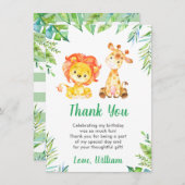 ジャングルワイルドサファリ動物ライオン子供の誕生日 サンキューカード (正面/裏面)