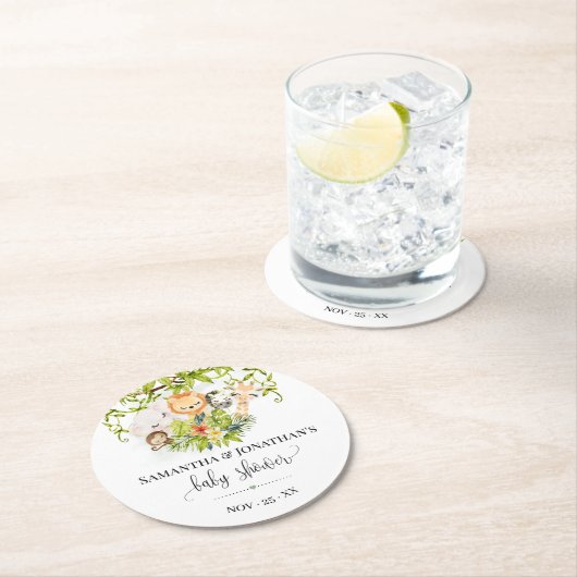 ジャングルワイルドベビーアニマルトロピカルベビーシャワー ラウンドペーパーコースター (インサイチュ)