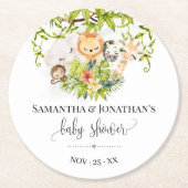 ジャングルワイルドベビーアニマルトロピカルベビーシャワー ラウンドペーパーコースター (正面)