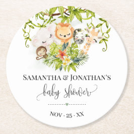 ジャングルワイルドベビーアニマルトロピカルベビーシャワー ラウンドペーパーコースター