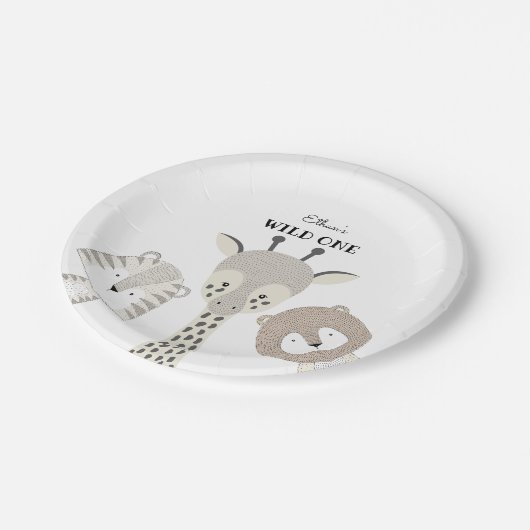 ジャングルワイルドモダンワン誕生日サファリベイビーシャワー ペーパープレート (アングル)