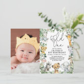 ジャングルワイルドワングリーンリーサファリ1歳の誕生日の写真 招待状 (スタンド正面)
