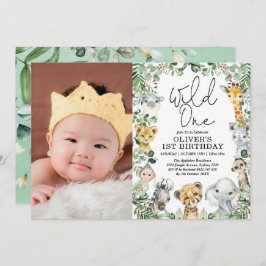 ジャングルワイルドワングリーンリーサファリ1歳の誕生日の写真 招待状
