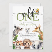 ジャングルワイルドワンサファリアニマルファースト誕生日パーティー 招待状 (正面)