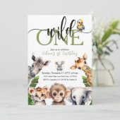ジャングルワイルドワンサファリアニマルファースト誕生日パーティー 招待状 (スタンド正面)