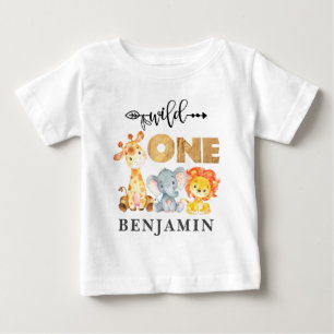 ジャングルワイルドワンバースデーベビーアニマルベビーT-S ベビーTシャツ