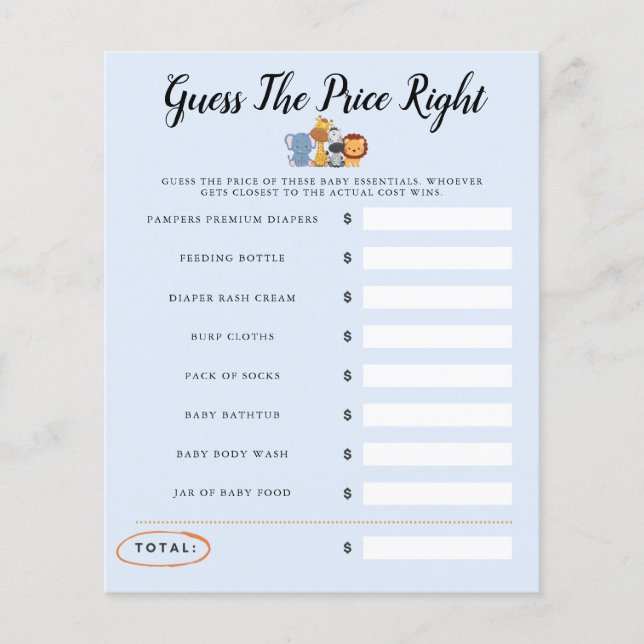 ジャングルワイルドワンベビーシャワーゲーム価格を推測 (正面)