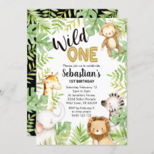ジャングルワイルドワン 1歳誕生日パーティー招待状 サファリ