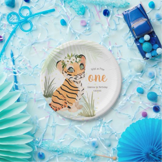 ジャングルワイルド&フリーフローラ1st誕生日タイガー ペーパープレート (パーティー)