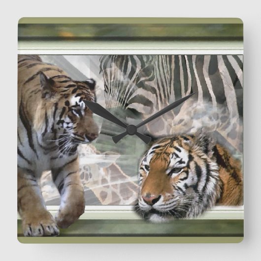 ジャングル初期のプリント スクエア壁時計 (正面)