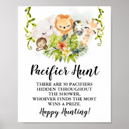 ジャングル動物おしゃぶり狩りベビーシャワーゲームサイン ポスター