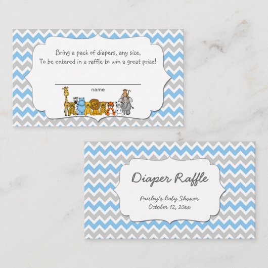 ジャングル動物おむつラッフルチケットゲーム エンクロージャーカード (正面/裏面)