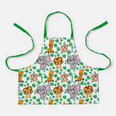 ジャングル動物かわいいサファリの野生のマンガパターン エプロン (正面)