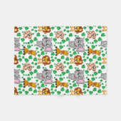 ジャングル動物かわいいサファリの野生のマンガパターン フリースブランケット (正面(横))