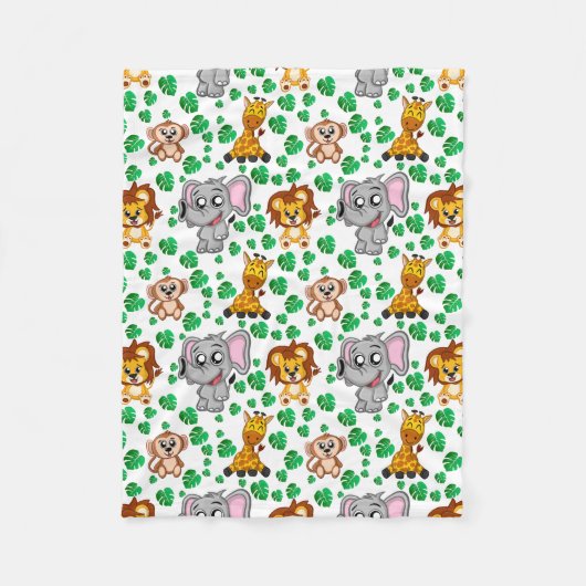ジャングル動物かわいいサファリの野生のマンガパターン フリースブランケット (正面)