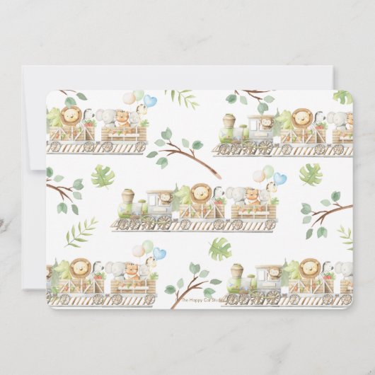 ジャングル動物が緑の野生のワン誕生日 招待状 (裏面)