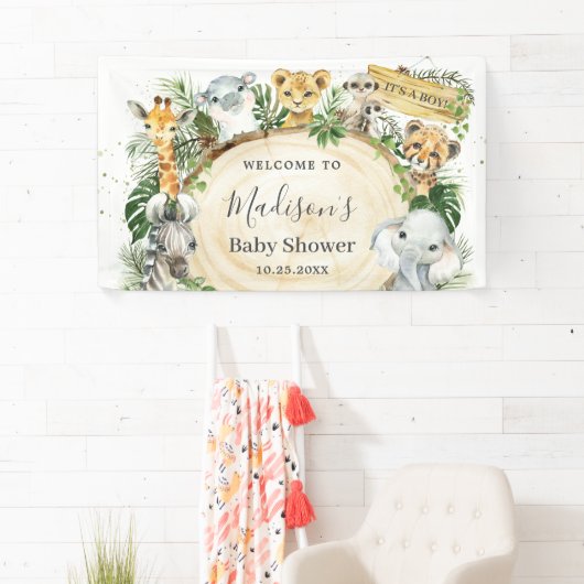 ジャングル動物たち緑の赤ちゃんが背景 横断幕 (インサイチュ)