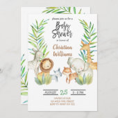 ジャングル動物のサファリ中立のベビーシャワー 招待状 (正面/裏面)